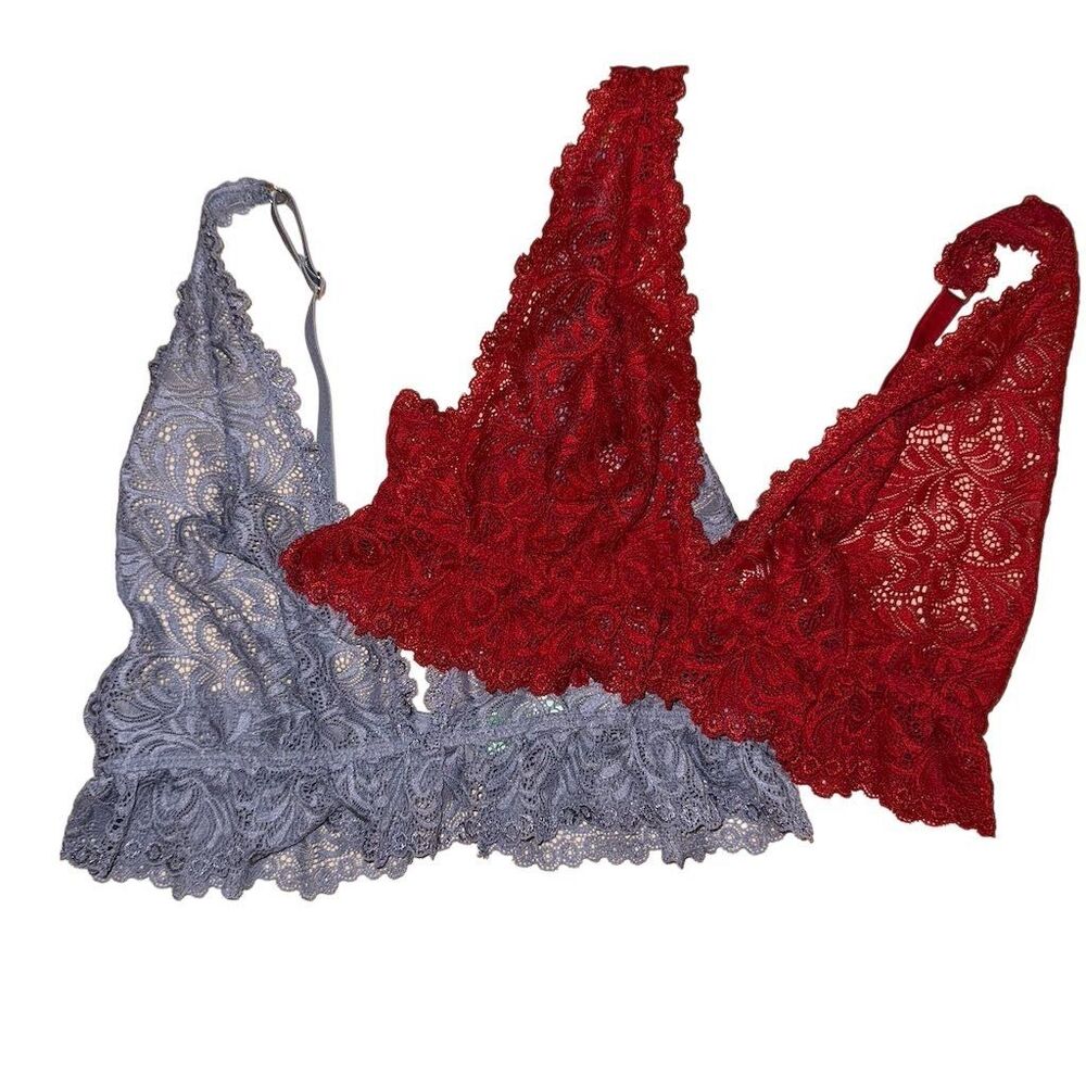 Honeydew Intimates Women's Lace Bralette Set Small Red & Grey NWOT